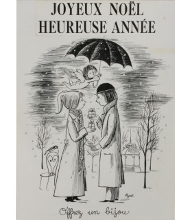 PEYNET (Raymond). Joyeux Noël - Heureuse année. Offrez un bijou. Dessin original signé.
