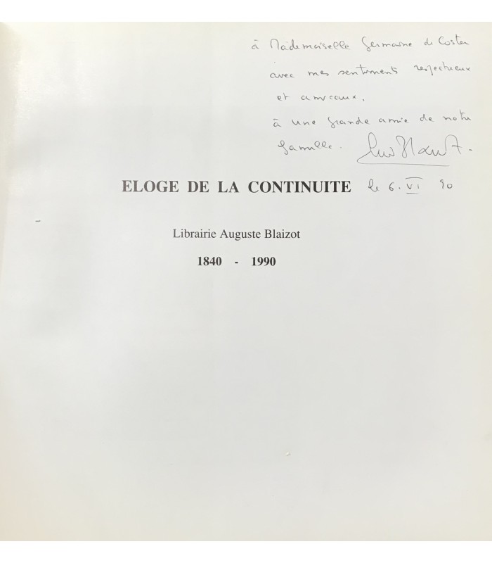[BLAIZOT] CHAPON (François). Eloge de la continuité. Edition originale. Illustration par Julius Baltazar