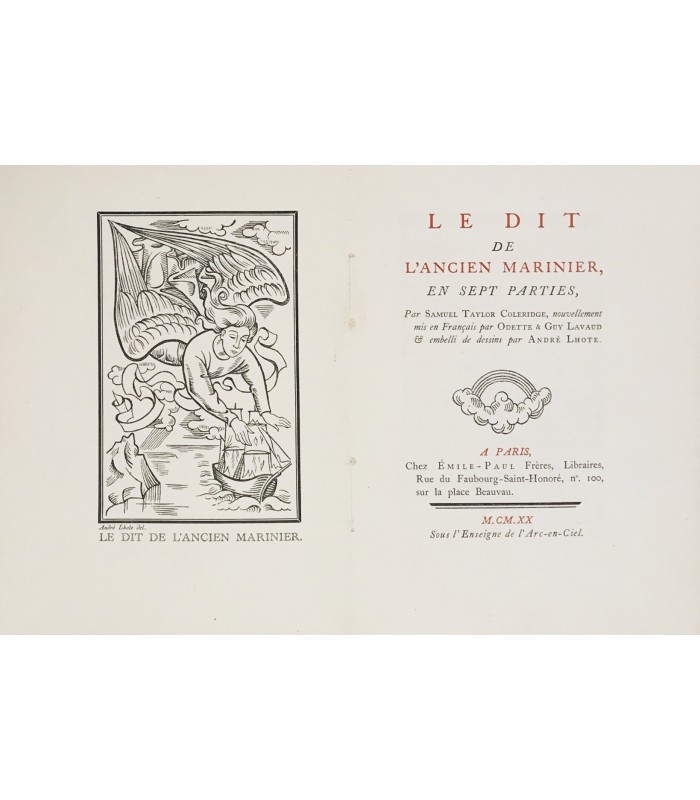 COLERIDGE (Samuel Taylor). Le Dit de l'ancien marinier en sept parties. Traduction. Illustrations d'André Lhote.