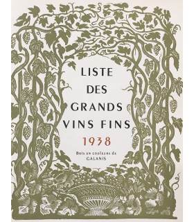 [VINS NICOLAS]. Liste des grands vins fins 1938. Bois en couleurs de Galanis.