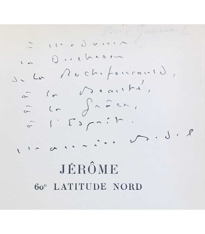 BEDEL (Maurice). Jérôme 60e latitude nord. Edition originale. Envoi autographe.