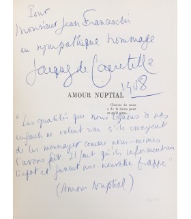 LACRETELLE (Jacques de). Amour nuptial. Edition originale. Reliure de Duhayon. Envoi autographe.