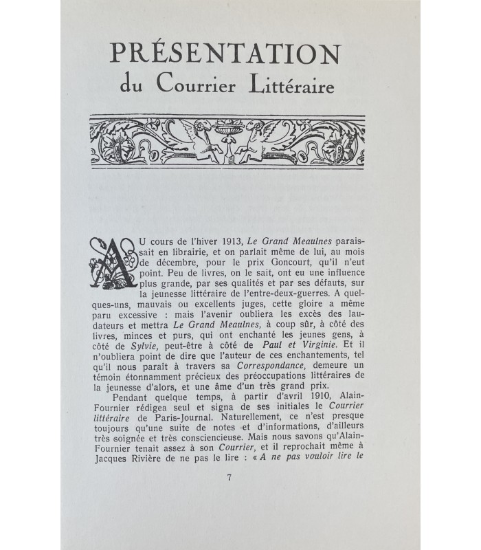 ALAIN-FOURNIER. Mon courrier littéraire. Présentation de Robert Brasillach.
